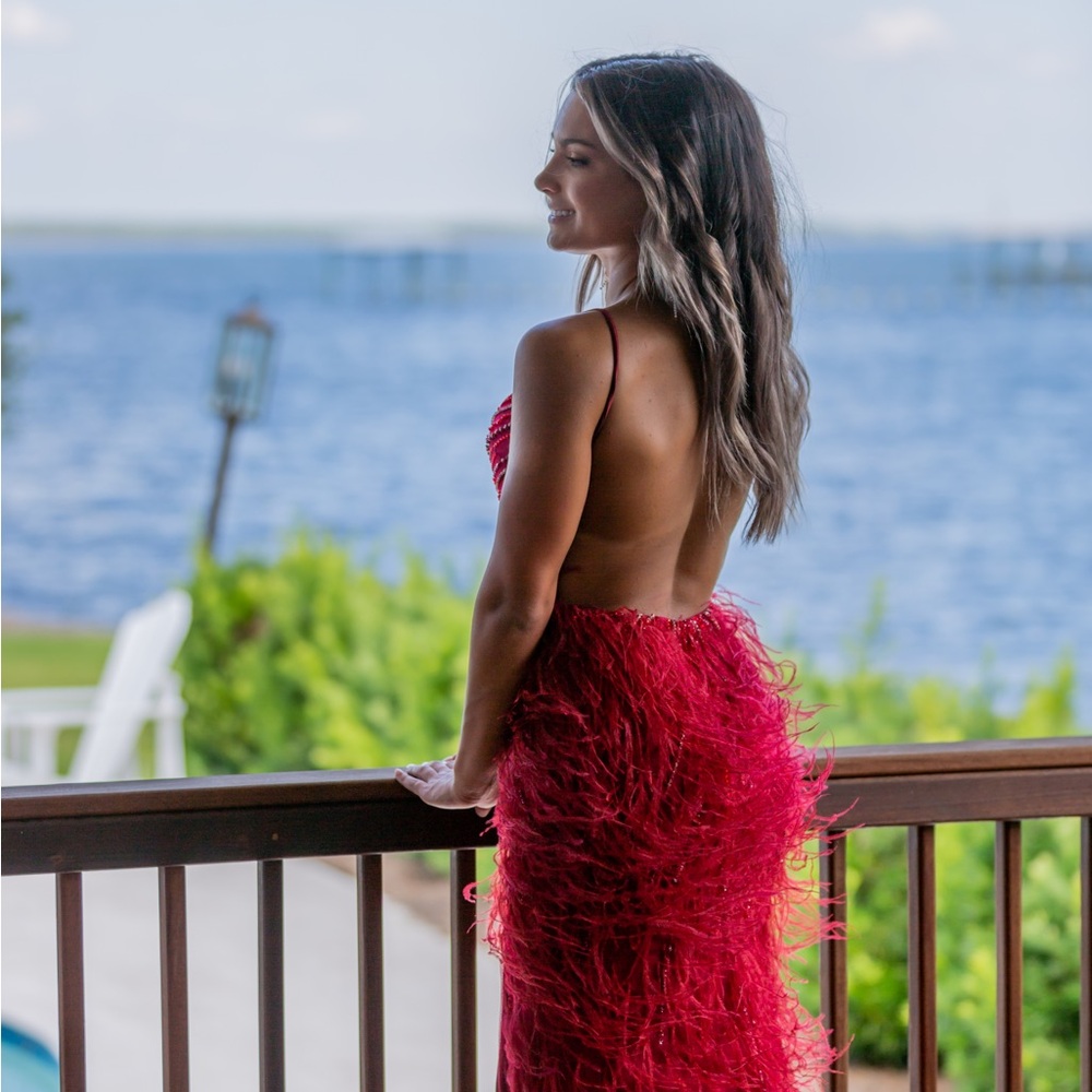 Jovani feather prom dress